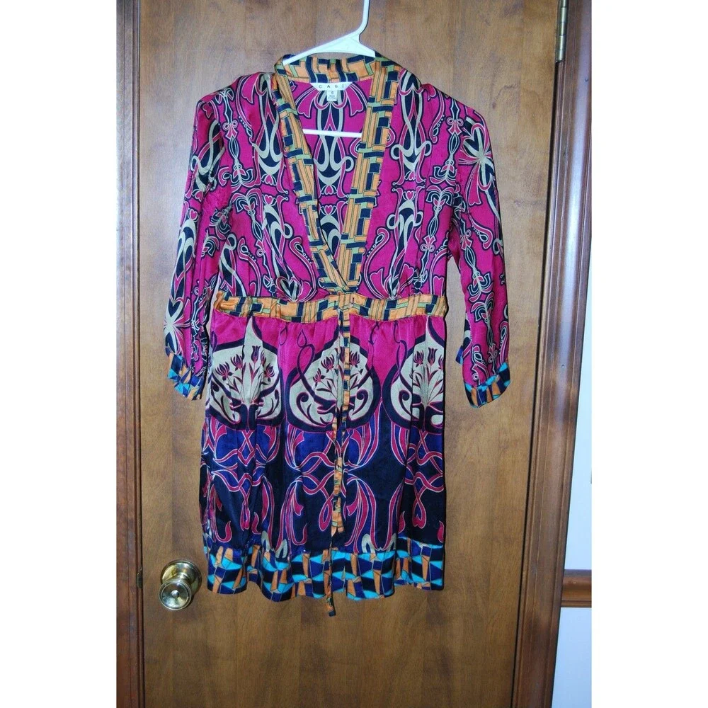Cabi Open Front Tie Tunic Top Womens Size S Silk Swim Coverup